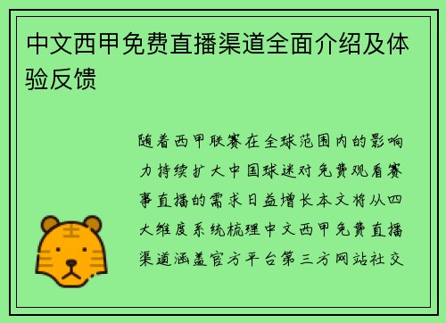 中文西甲免费直播渠道全面介绍及体验反馈