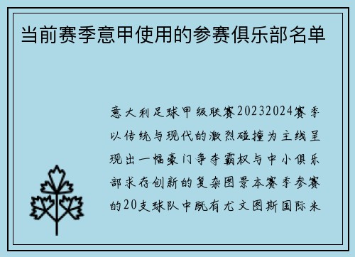 当前赛季意甲使用的参赛俱乐部名单