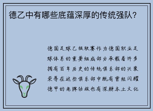 德乙中有哪些底蕴深厚的传统强队？